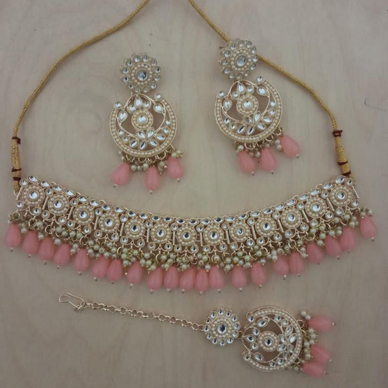 Anjali Jewellery Gold Plated Kundan Stone And Beads Choker Necklace Set