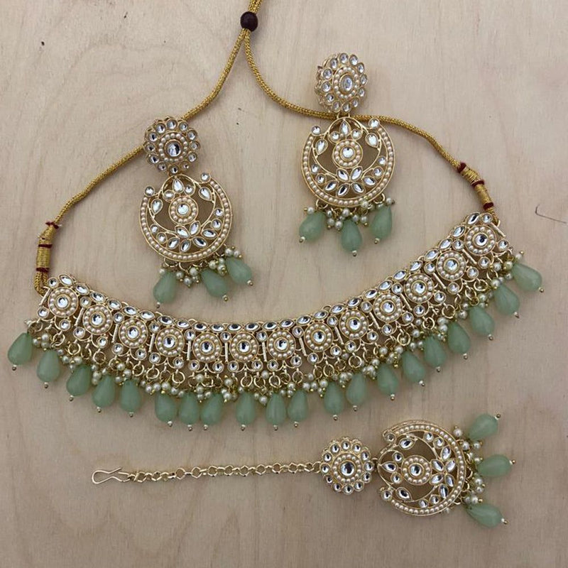 Anjali Jewellery Gold Plated Kundan Stone And Beads Choker Necklace Set