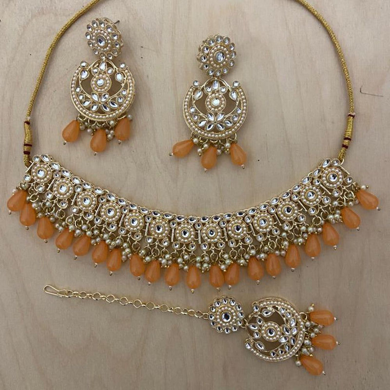 Anjali Jewellery Gold Plated Kundan Stone And Beads Choker Necklace Set