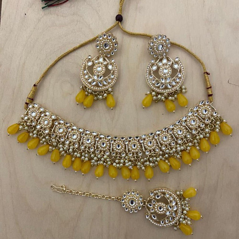 Anjali Jewellery Gold Plated Kundan Stone And Beads Choker Necklace Set