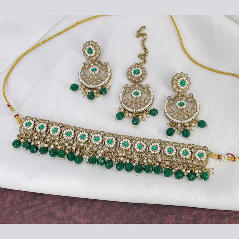 Anjali Jewellery Gold Plated Crystal Stone And Beads Choker Necklace Set