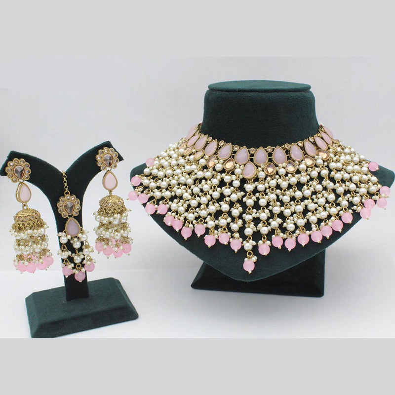 Anjali Jewellery Gold Plated Crystal Stone And Pearls Choker Necklace Set