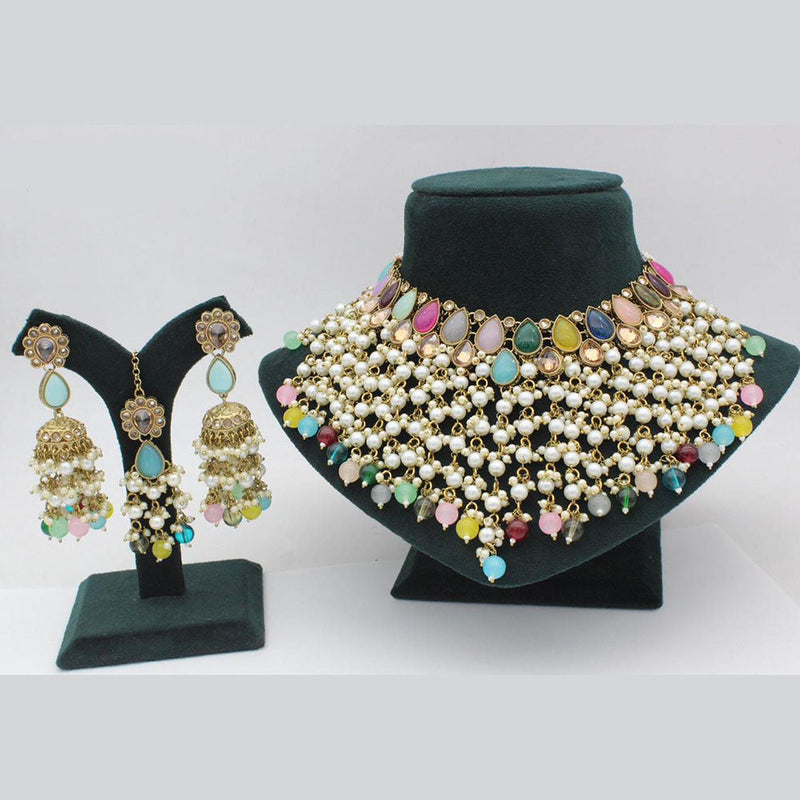 Anjali Jewellery Gold Plated Crystal Stone And Pearls Choker Necklace Set