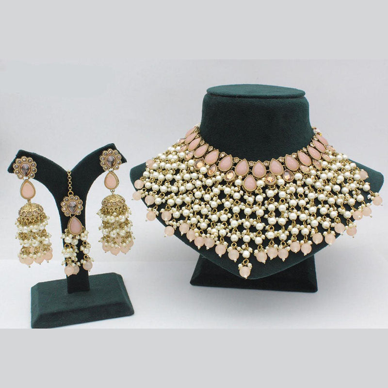 Anjali Jewellery Gold Plated Crystal Stone And Pearls Choker Necklace Set