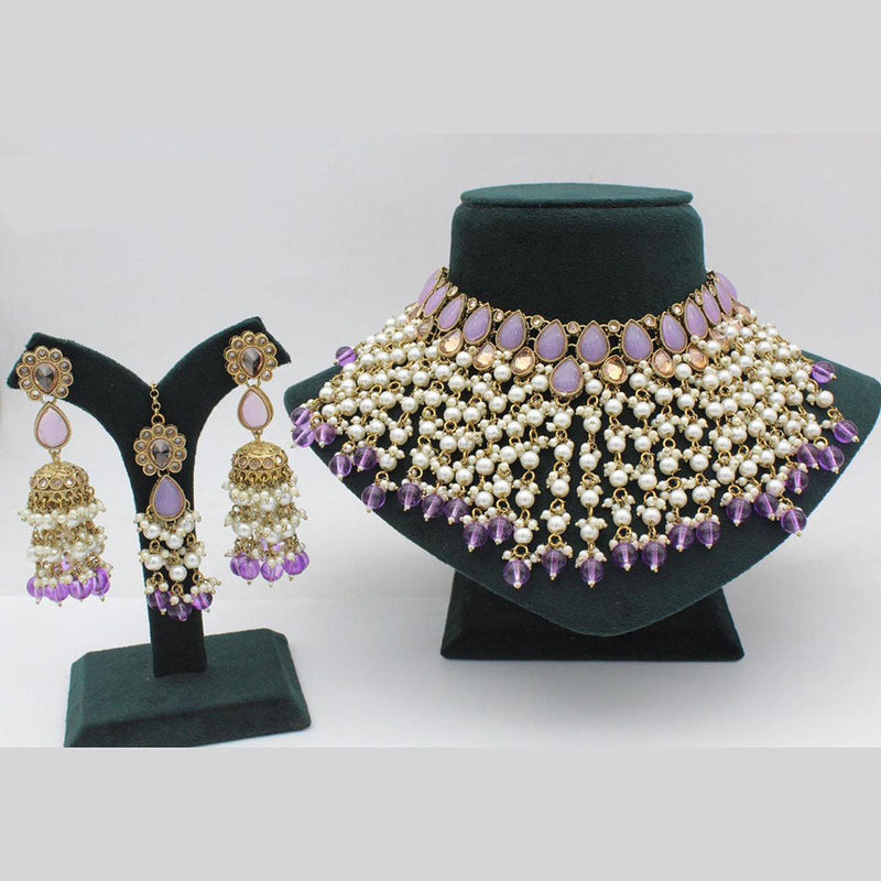 Anjali Jewellery Gold Plated Crystal Stone And Pearls Choker Necklace Set