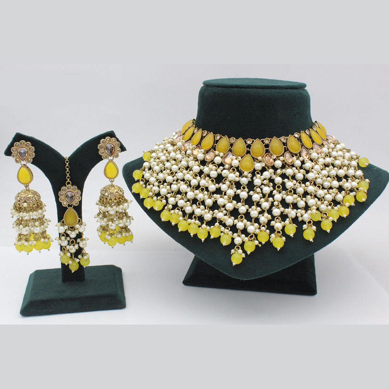 Anjali Jewellery Gold Plated Crystal Stone And Pearls Choker Necklace Set