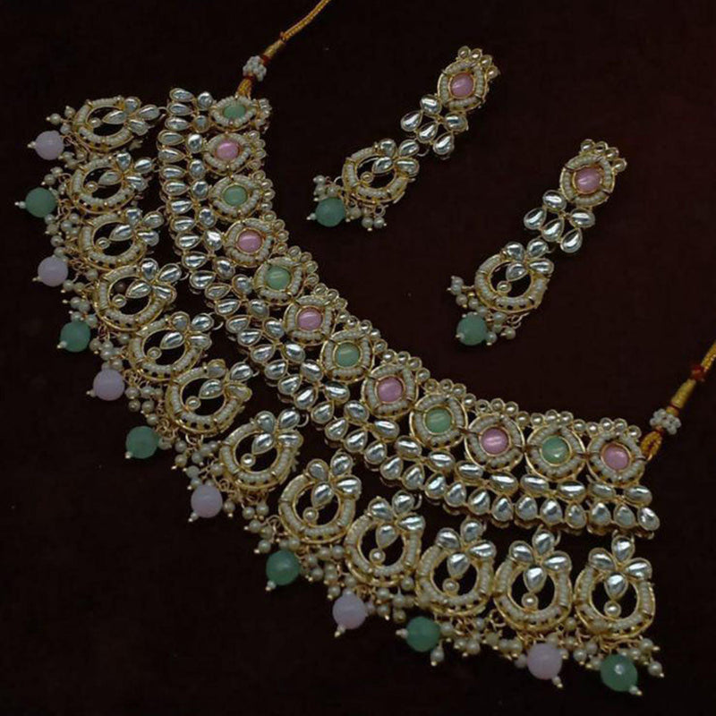 Anjali Jewellery Gold Plated Kundan And Pearls Choker Necklace Set