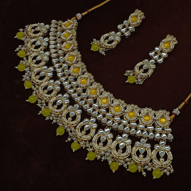 Anjali Jewellery Gold Plated Kundan And Pearls Choker Necklace Set