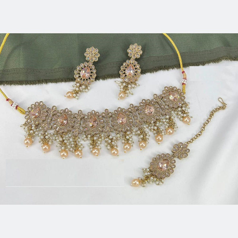 Anjali Jewellery Gold Plated Crystal Stone And Pearls Choker Necklace Set