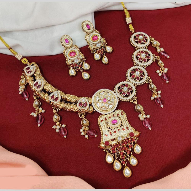 Anjali Jewellery Gold Plated Pota Stone And Meenakari Beads Necklace Set