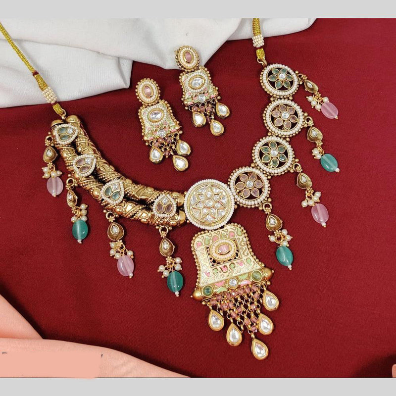 Anjali Jewellery Gold Plated Pota Stone And Meenakari Beads Necklace Set