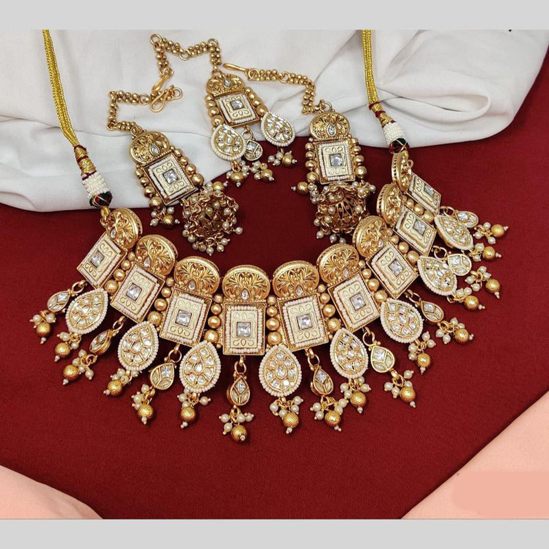 Anjali Jewellery Gold Plated Pota Stone And Meenakari Beads Choker Necklace Set