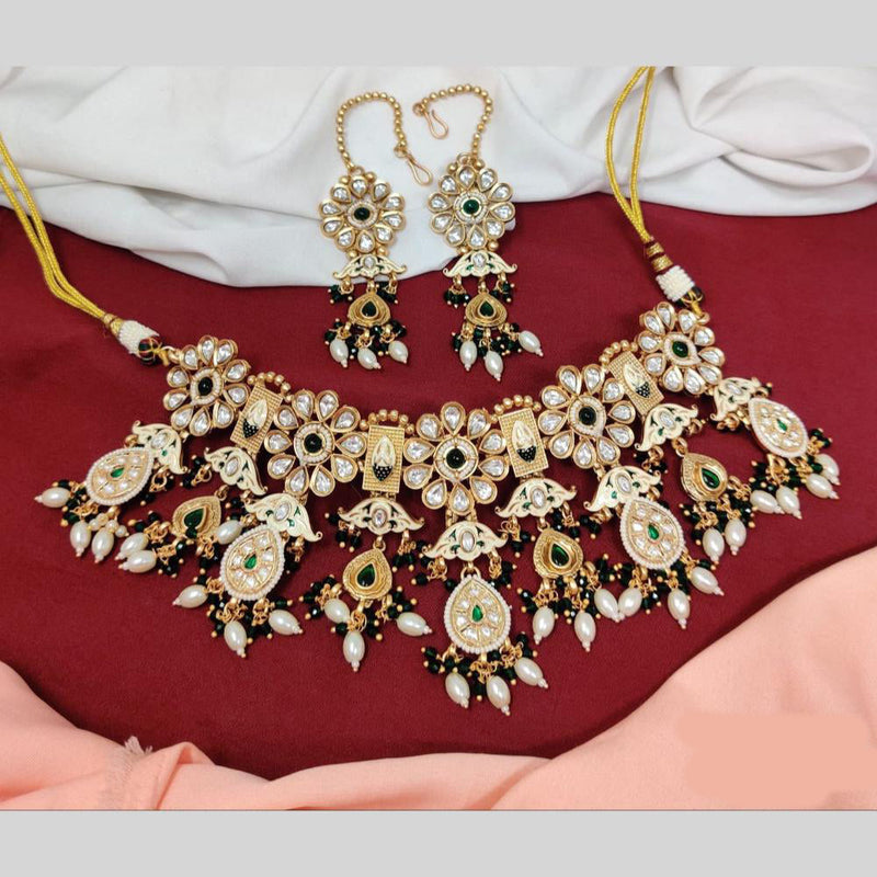 Anjali Jewellery Gold Plated Pota Stone And Meenakari Beads Choker Necklace Set