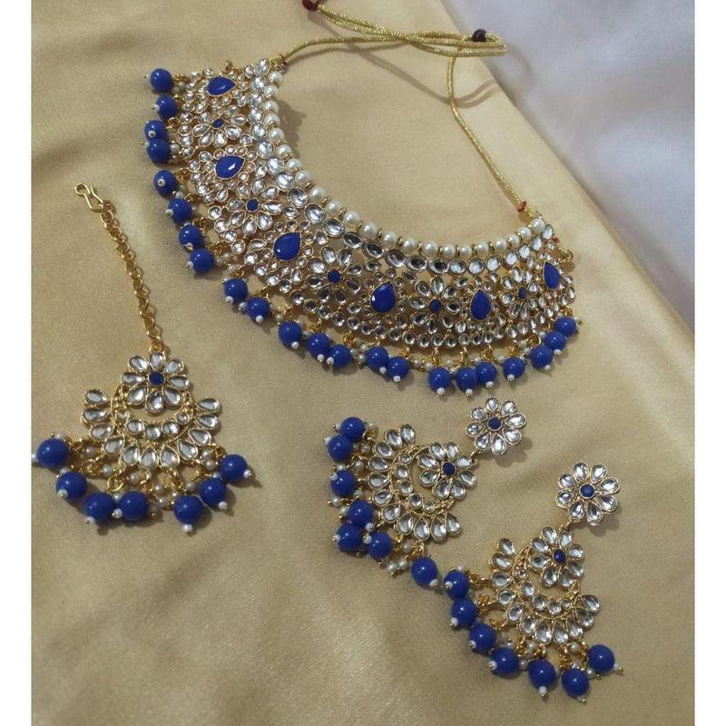 Anjali Jewellery Gold Plated Kundan Stone And Beads Choker Necklace Set