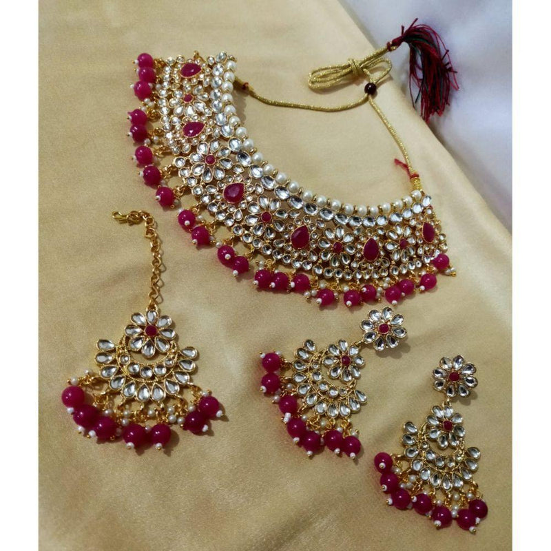 Anjali Jewellery Gold Plated Kundan Stone And Beads Choker Necklace Set