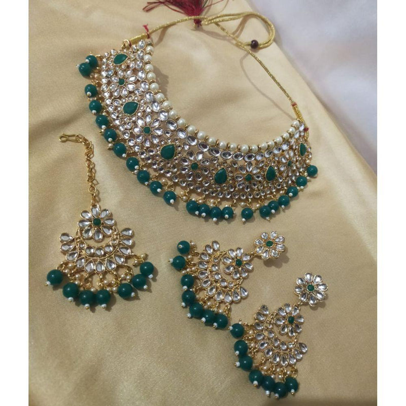 Anjali Jewellery Gold Plated Kundan Stone And Beads Choker Necklace Set