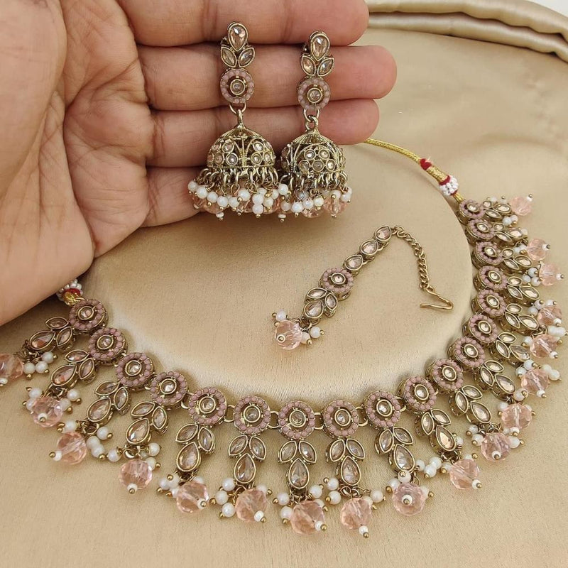 Anjali Jewellery Gold Plated Crystal Stone And Pearls Necklace Set