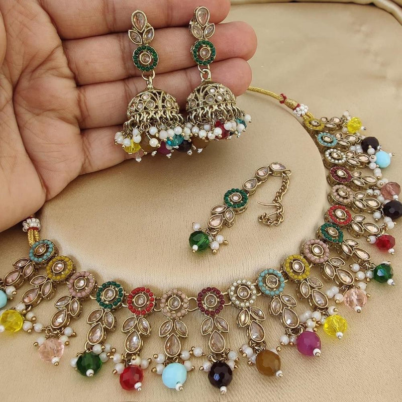 Anjali Jewellery Gold Plated Crystal Stone And Pearls Necklace Set