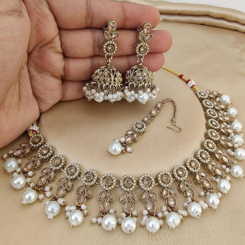 Anjali Jewellery Gold Plated Crystal Stone And Pearls Necklace Set