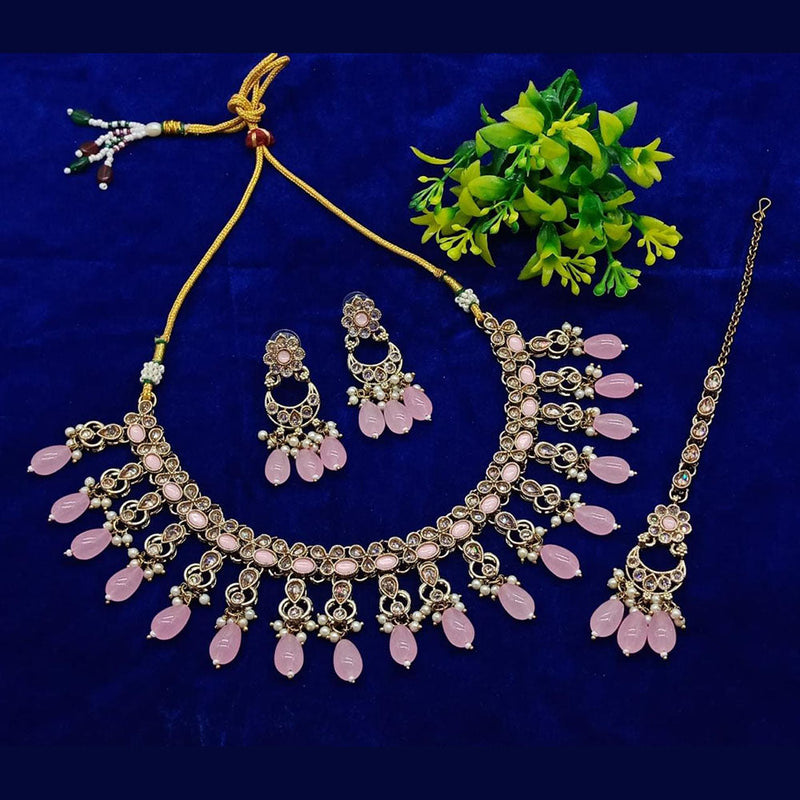 Anjali Jewellery Gold Plated Crystal Stone And Pearls Necklace Set