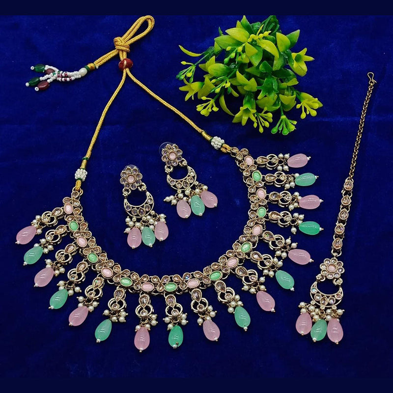 Anjali Jewellery Gold Plated Crystal Stone And Pearls Necklace Set