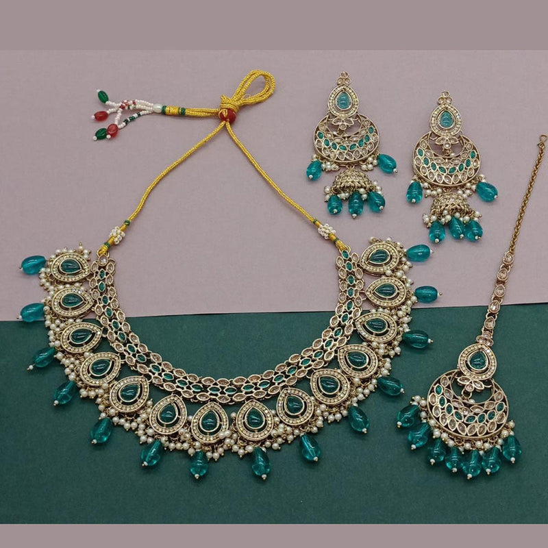 Anjali Jewellery Gold Plated Crystal Stone And Pearls Necklace Set