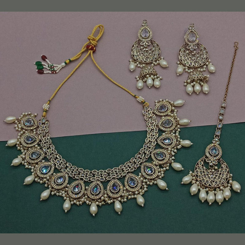 Anjali Jewellery Gold Plated Crystal Stone And Pearls Necklace Set