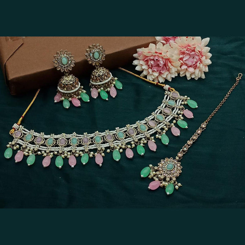 Anjali Jewellery Gold Plated Kundan Stone And Pearls Choker Necklace Set