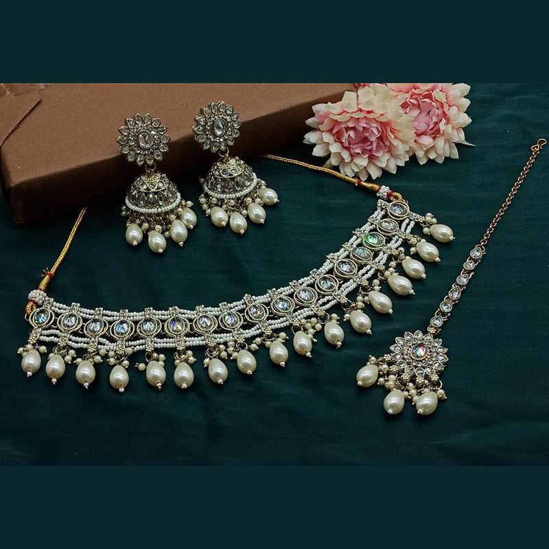 Anjali Jewellery Gold Plated Kundan Stone And Pearls Choker Necklace Set