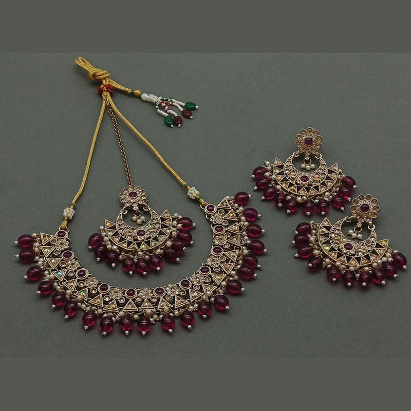 Anjali Jewellery Gold Plated Crystal Stone And Pearls Necklace Set