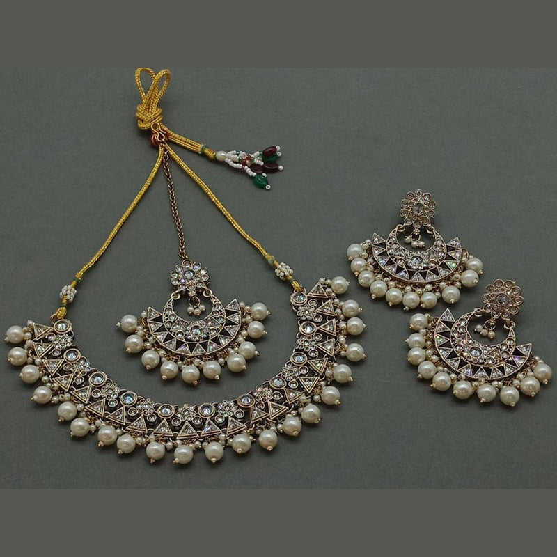 Anjali Jewellery Gold Plated Crystal Stone And Pearls Necklace Set