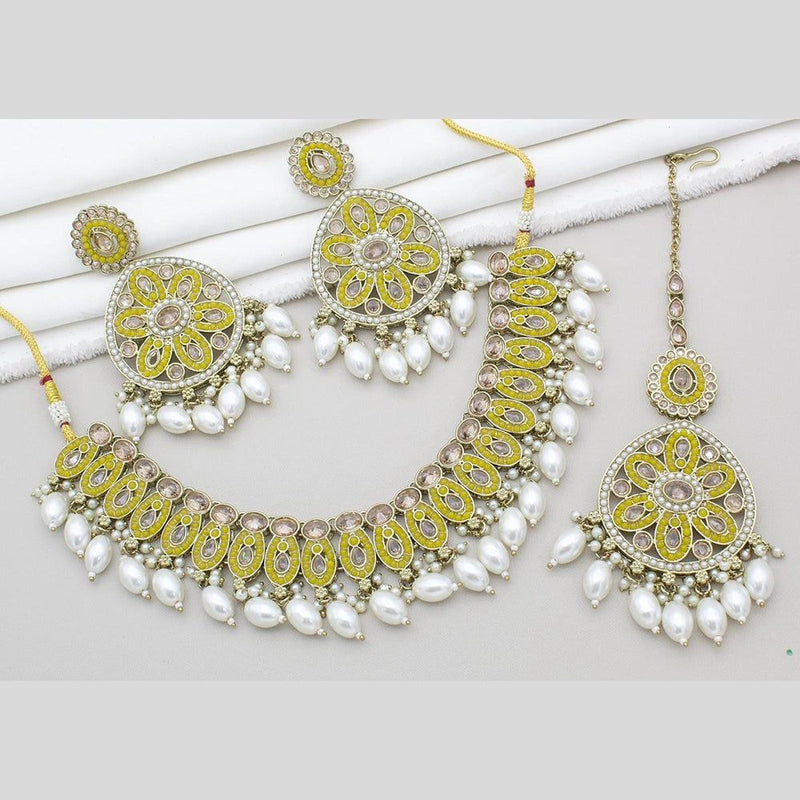 Anjali Jewellery Gold Plated Crystal Stone And Pearls Necklace Set