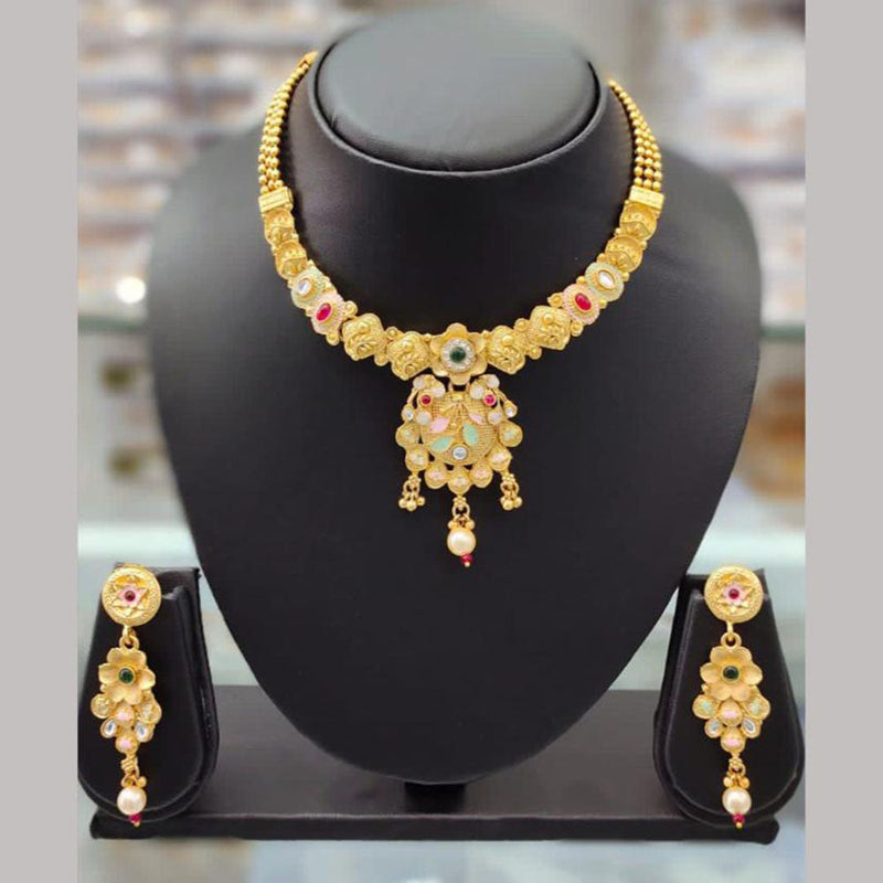 Anjali Jewellery Gold Plated Pota Stone Meenakari Necklace Set