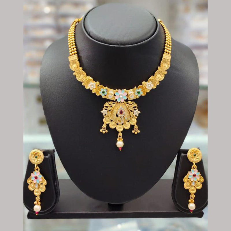 Anjali Jewellery Gold Plated Pota Stone Meenakari Necklace Set