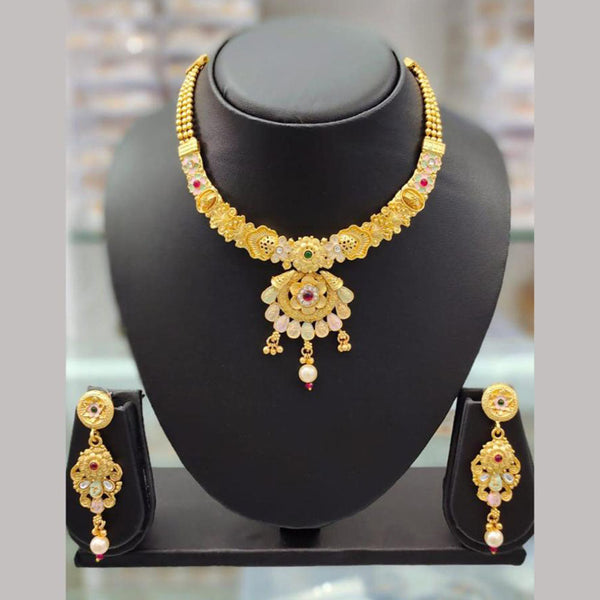 Anjali Jewellery Gold Plated Pota Stone Meenakari Necklace Set