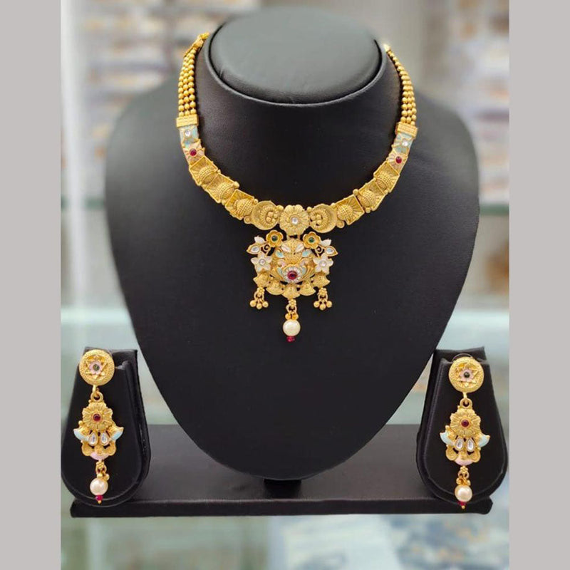 Anjali Jewellery Gold Plated Pota Stone Meenakari Necklace Set