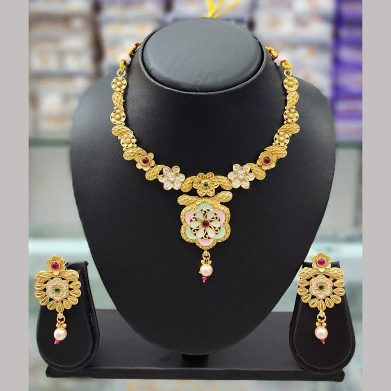 Anjali Jewellery Gold Plated Pota Stone Meenakari Necklace Set