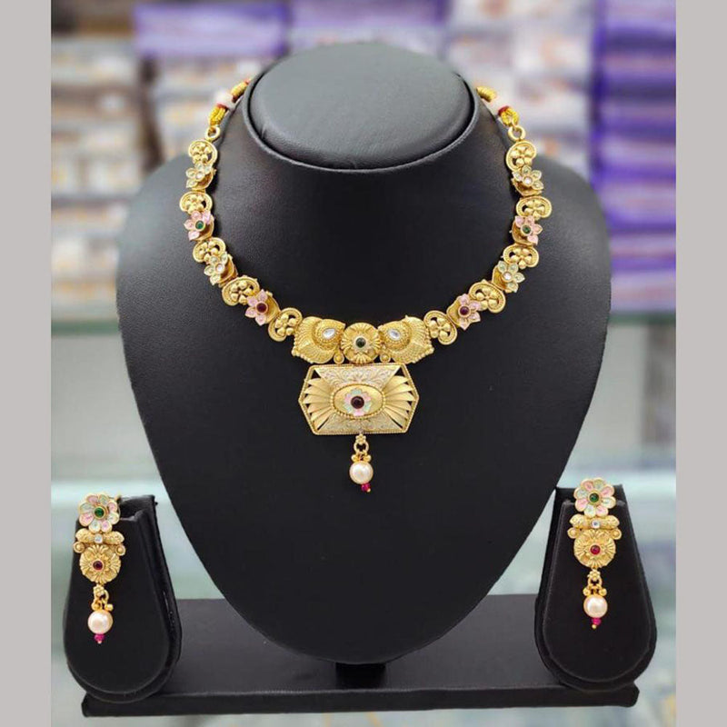 Anjali Jewellery Gold Plated Pota Stone Meenakari Necklace Set