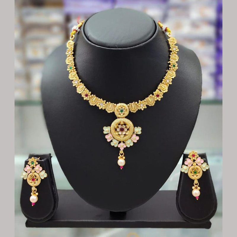 Anjali Jewellery Gold Plated Pota Stone Meenakari Necklace Set