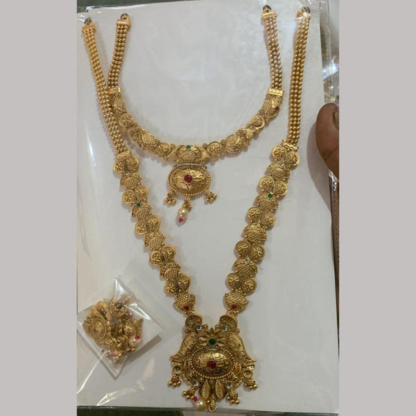 Anjali Jewellery Gold Plated Kundan Stone Double Necklace Set