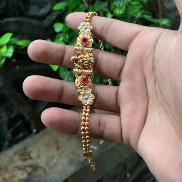 Anjali Jewellery Gold Plated Pota Stone Meenakari Adjustable Bracelet