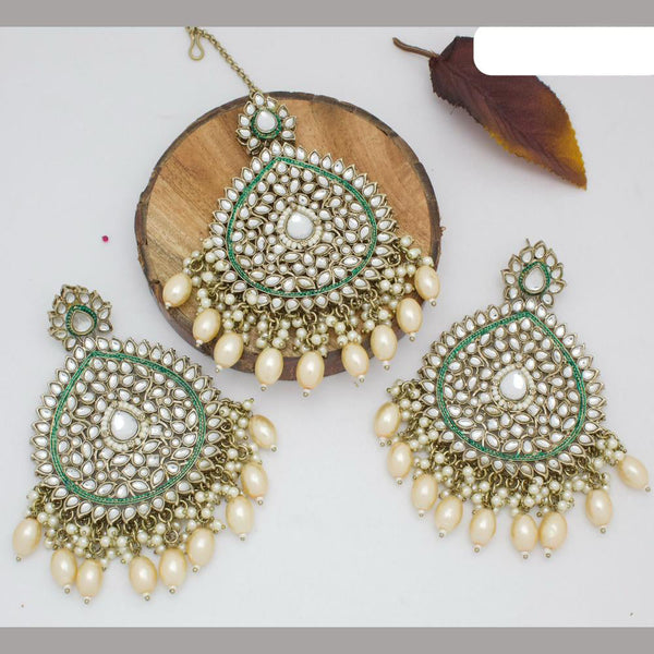 Anjali Jewellery Gold Plated Crystal Stone & Beads  Earrings With Maangtikka