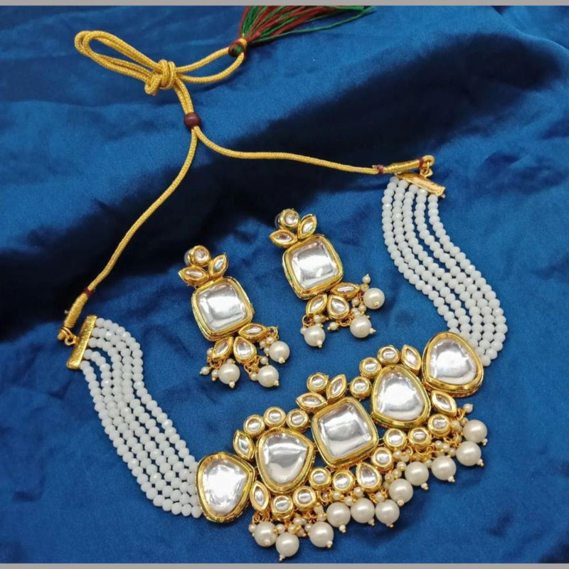 Anjali Jewellery Gold Plated Kundan Stone & Beads Choker Necklace Set