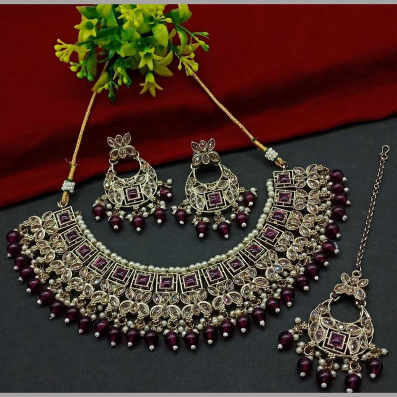 Anjali Jewellery Gold Plated Kundan Stone And Beads Necklace Set