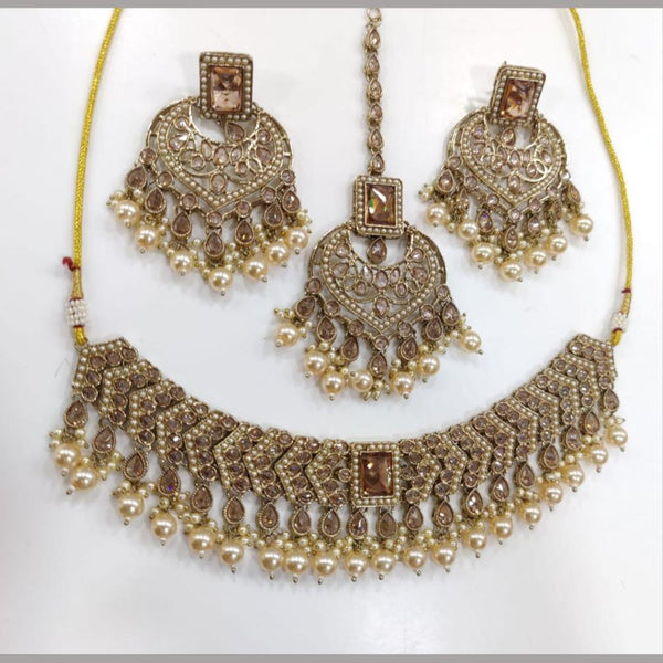 Anjali Jewellery Gold Plated Crystal Stone And Perals Necklace Set  (Assorted Color 1 piece Only )