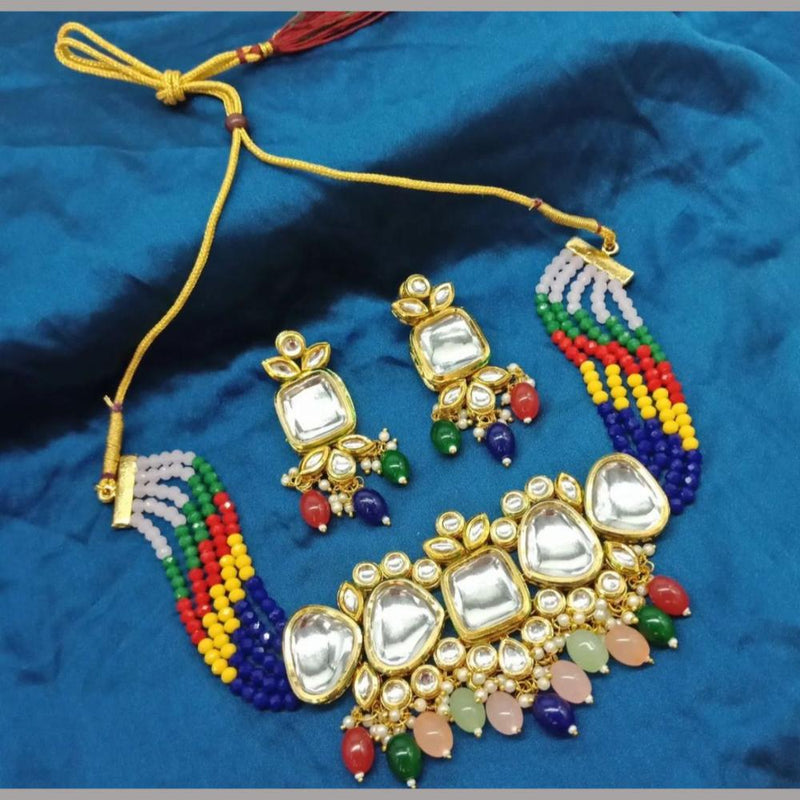 Anjali Jewellery Gold Plated Kundan Stone & Beads Choker Necklace Set