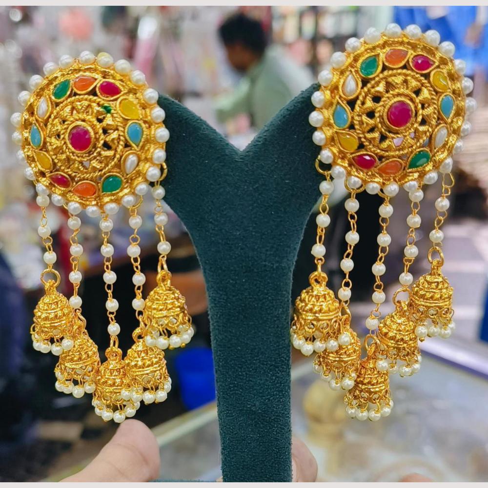 Anjali Jewellery Gold Plated Pota Stone And Pearl Jhumki Earrings