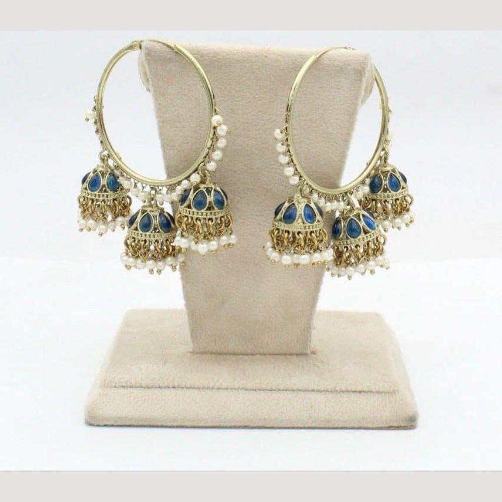 Anjali Jewellery Gold Plated Pota Stone And Pearl Jhumki Earrings