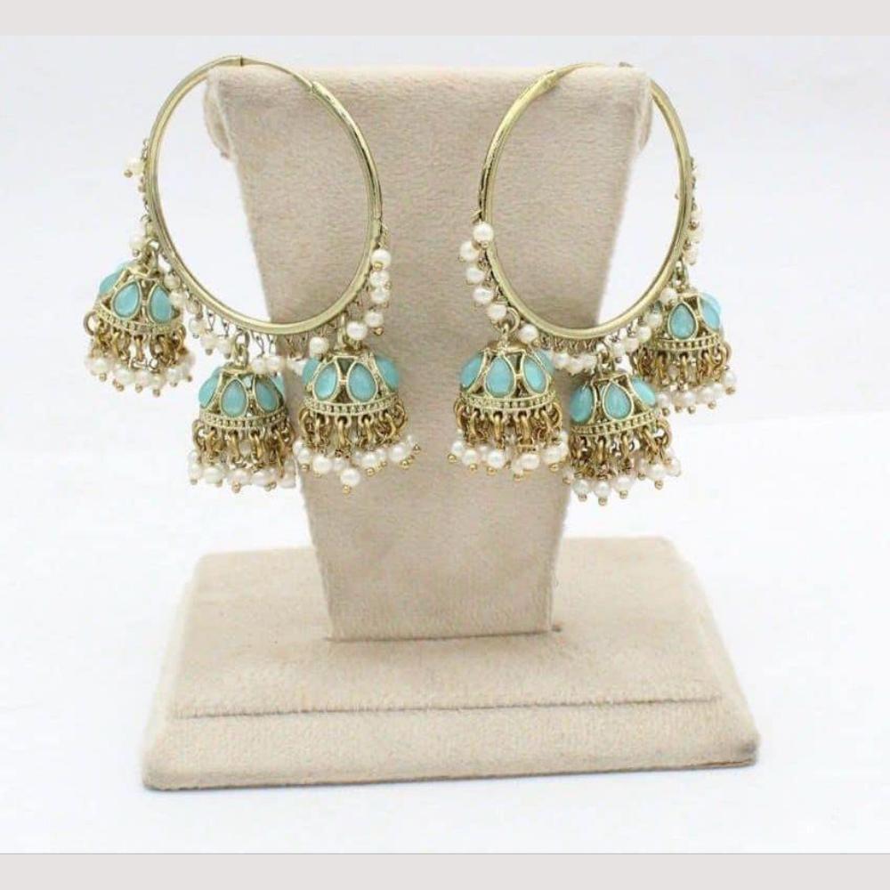 Anjali Jewellery Gold Plated Pota Stone And Pearl Jhumki Earrings