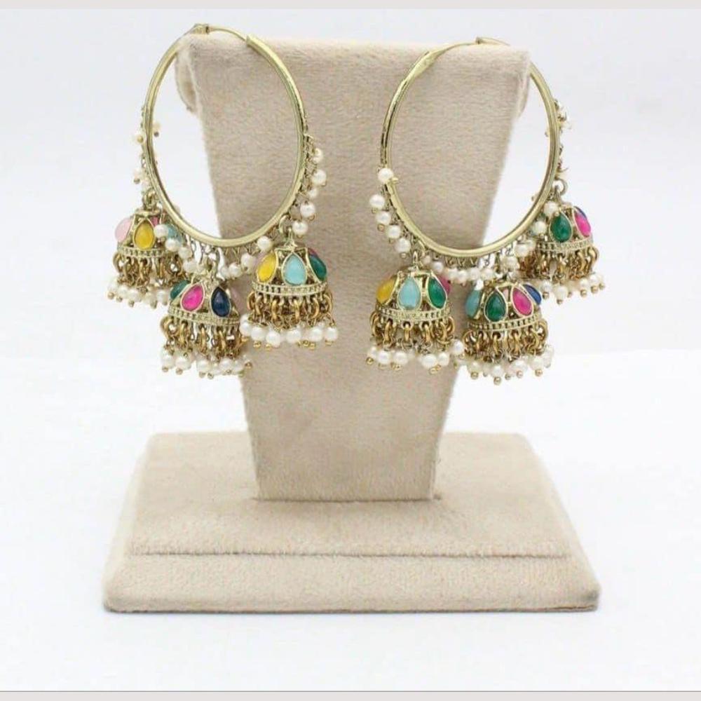 Anjali Jewellery Gold Plated Pota Stone And Pearl Jhumki Earrings